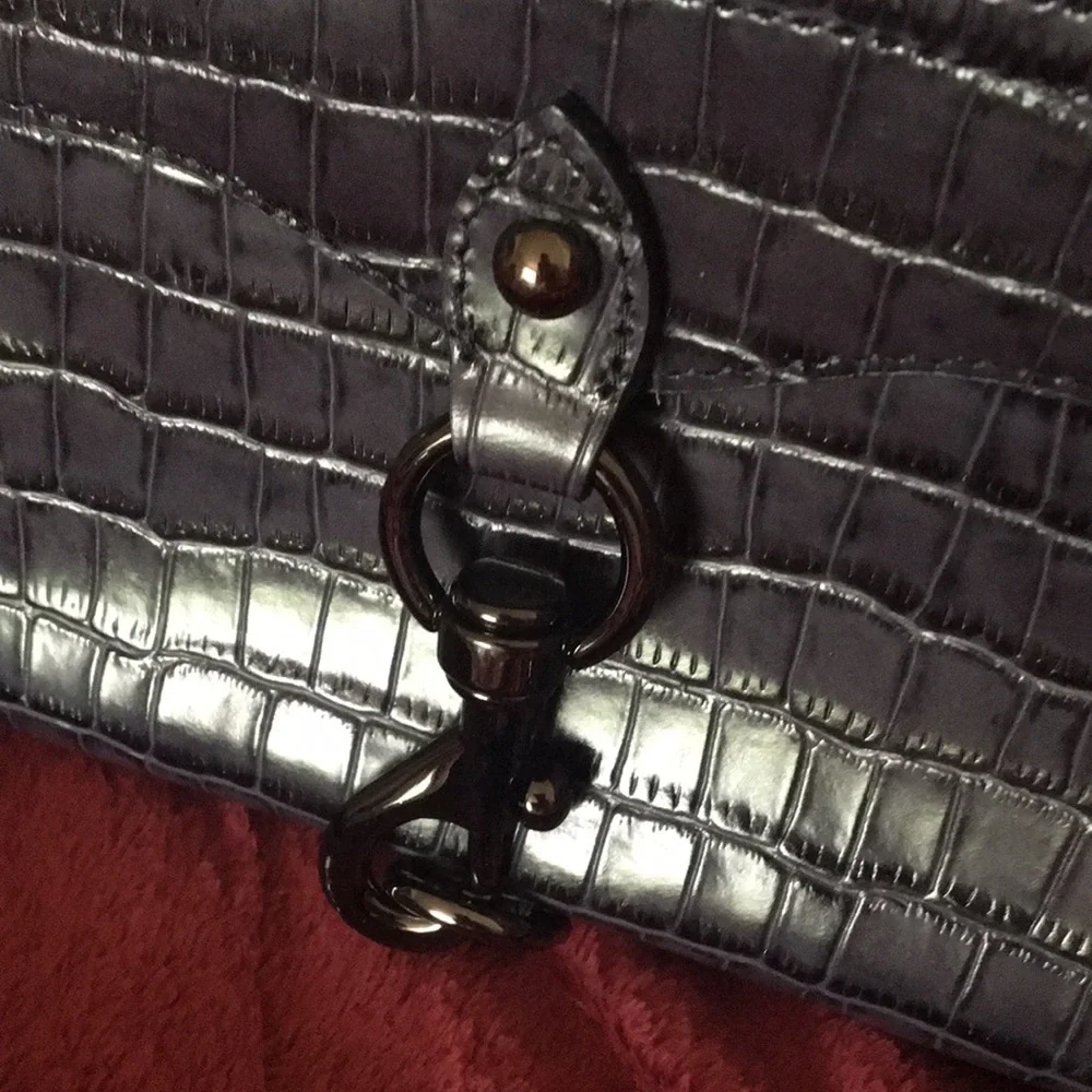 Rebecca Minkoff gray blue exotic Croc embossed Mini Mac crossbody - Picture 2 of 13